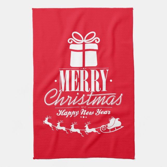 Linge De Cuisine Joyeux Noël et Bonne Année avec Père Noël (Vertical)