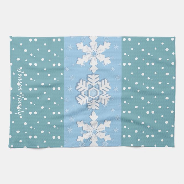 Linge De Cuisine Joyeux Noël et Bonne Année Neige Rustique (Horizontal)