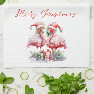 Linge De Cuisine Joyeux Noël Flamants Roses