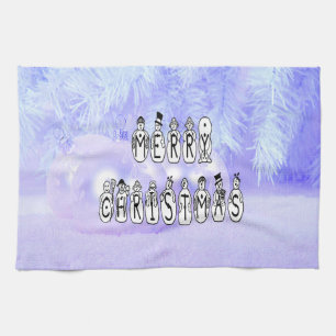 Linge De Cuisine Joyeux Noël gens de neige Police, Blue Tint neige