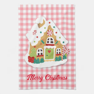 Linge De Cuisine Joyeux Noël Gingpain Maison rose En vichy