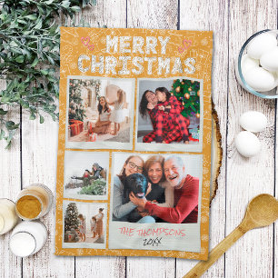 Linge De Cuisine Joyeux Noël Jaune Doodles 5 Photo Famille Cadeau