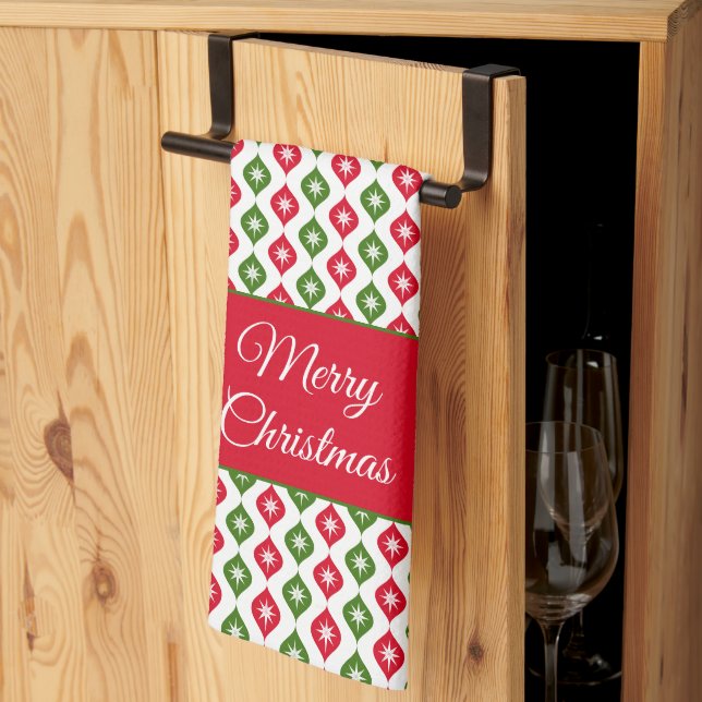 Linge De Cuisine Joyeux Noël Mi-Siècle Moderne Star Ornement (Pliage en tiers)