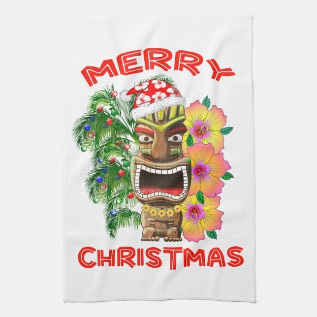 Linge De Cuisine Joyeux Noël Père Noël drôle Tiki (Vertical)