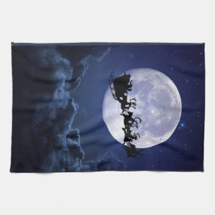Linge De Cuisine Joyeux Noël Père Noël sur la lune Nuit de fête