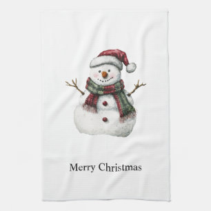 Linge De Cuisine Joyeux Noël Rouge Vert Snowman