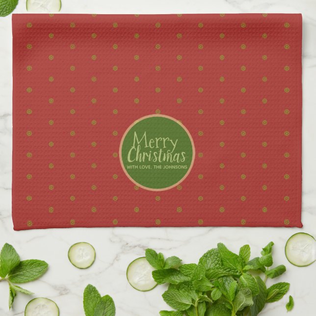 Linge De Cuisine Joyeux Noël Texte personnalisé rouge (Plié)