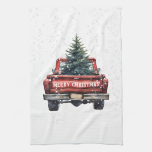 Linge De Cuisine Joyeux Noël vintage Camion Rouge