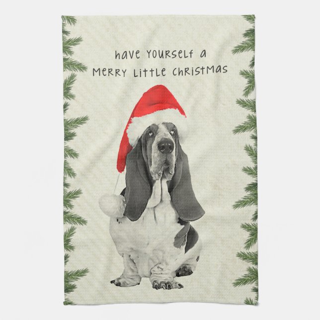 Linge De Cuisine Joyeux petit Noël de Basset Hound (Vertical)