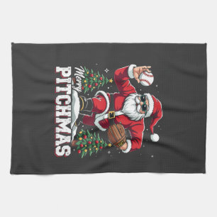 Linge De Cuisine Joyeux Pitchmas Noël Amateur de baseball Père Noël