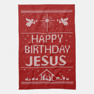 Linge De Cuisine Joyeux pull de Noël Joyeux anniversaire Jésus foi