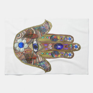 Linge De Cuisine Judaica Hamsa Coeurs Fleurs Opal Art Imprimer