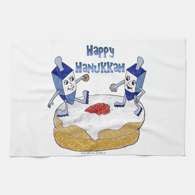 Linge De Cuisine Judaica Happy Hanukkah Dancing Dreidels (Horizontal)