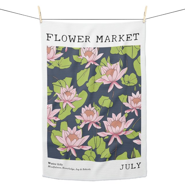 Linge De Cuisine Juillet Fleur de naissance Marché d'eau rose Lily  (Personalized July Birth Flower Market Kitchen Towel, Custom Floral Print Kitchen Towel, Lotus Print)