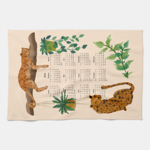 Linge De Cuisine Jungle chats; Leopards et plantes de pot calendrie