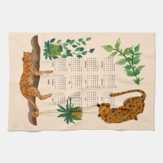 Linge De Cuisine Jungle chats; Leopards et plantes de pot calendrie
