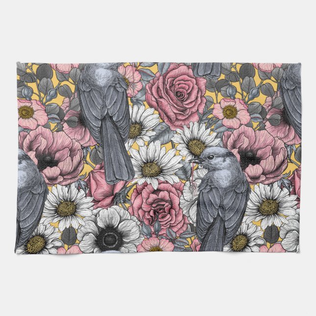 Linge De Cuisine Jus gris et fleurs (Horizontal)