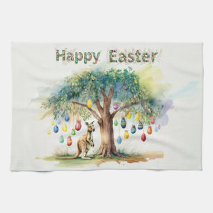 Linge De Cuisine Kangaroo sous le gumtree avec oeufs de Pâques