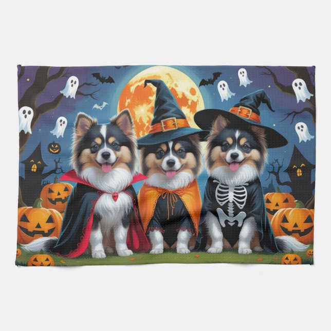 Linge De Cuisine Keeshond Chiens Citrouille Halloween Funny (Horizontal)