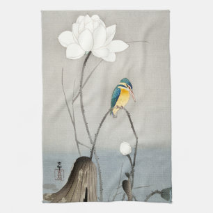 Linge De Cuisine Kingfisher avec Fleur Lotus - Ohara Koson - 