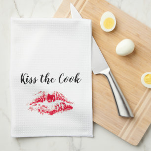 Linge De Cuisine Kiss the Cook Drôle Citation blanche Rouge Valenti