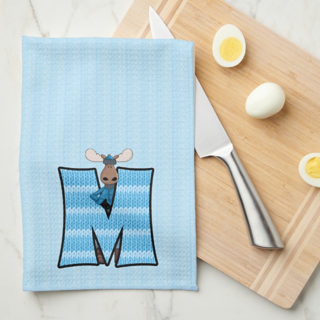 Linge De Cuisine Knit bleu pour enfant Imprimer Monogramme Lettre M (Quart Plié)