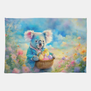 Linge De Cuisine Koala tenant un panier d'œufs de Pâques