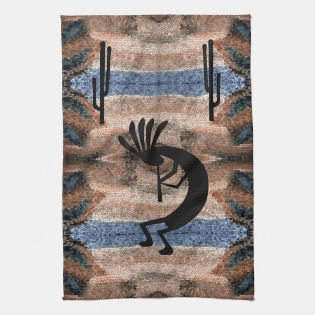 Linge De Cuisine Kokopelli Désert Sud-Ouest Brown 2 mosaïques (Vertical)