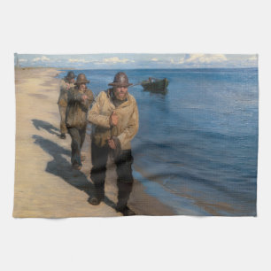 Linge De Cuisine Kroyer - Trois pêcheurs tirant un bateau