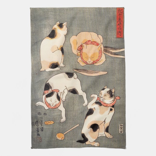Linge De Cuisine Kuniyoshi quatre chats (Vertical)