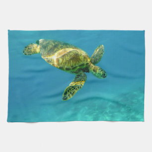 Linge De Cuisine La tortue de mer nageant dans l'eau turquoise de l