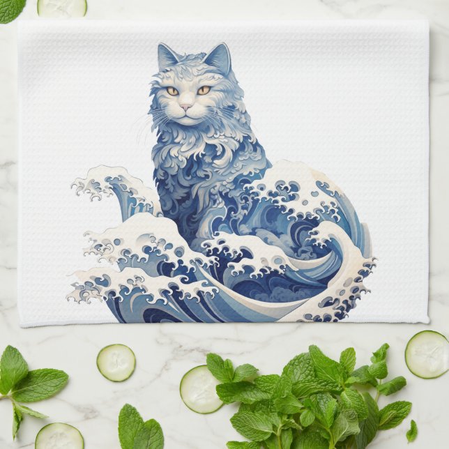 Linge De Cuisine La Vague De Chat Au Large De Kanagawa (Plié)