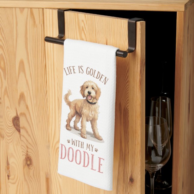 Linge De Cuisine La vie est dorée avec un Doodle (Pliage en tiers)