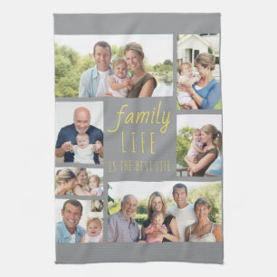 Linge De Cuisine La vie familiale est la meilleure vie gris jaune 7