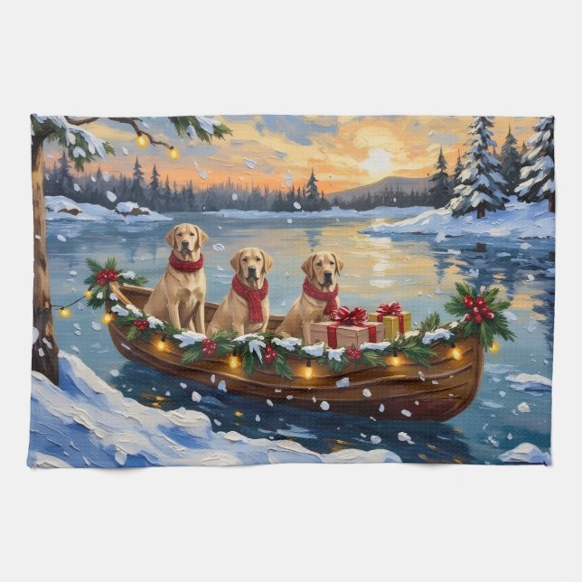 Linge De Cuisine Labrador Retriever Christmas Boat Holiday (Horizontal)