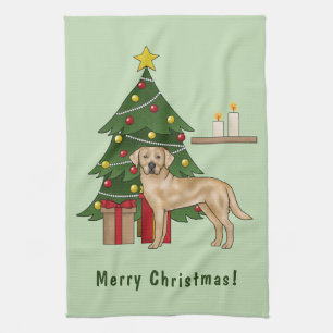 Linge De Cuisine Labrador Retriever jaune avec arbre de Noël