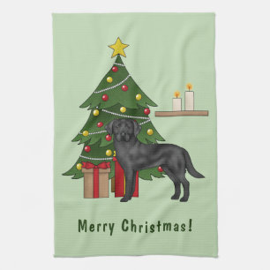 Linge De Cuisine Labrador Retriever noir avec sapin de Noël