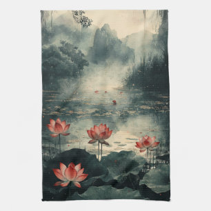Linge De Cuisine Lac de lotus au clair de lune (2)