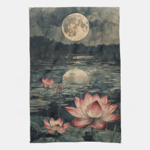 Linge De Cuisine Lac de lotus au clair de lune (4)