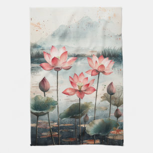 Linge De Cuisine Lac de lotus au clair de lune (7)
