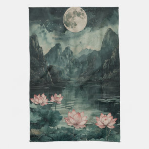 Linge De Cuisine Lac de lotus au clair de lune (8)