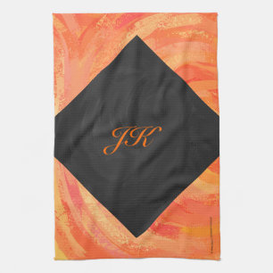 Linge De Cuisine Lac Fire Orange et Monogramme noir