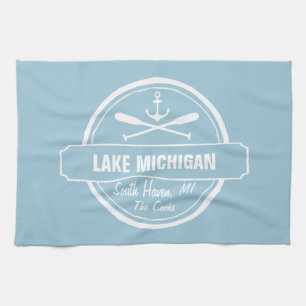 Linge De Cuisine Lac Michigan, ville personnalisée, nom, ancre, pag
