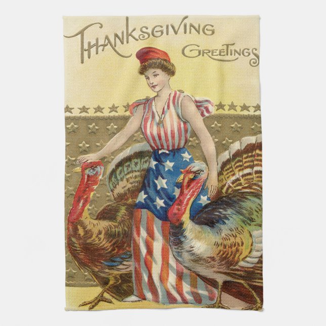 Linge De Cuisine Lady Liberty Turkeys US Drapeau Patriotique (Vertical)