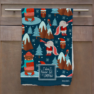 Linge De Cuisine Laisser la neige mignonne Motif animal avec le nom