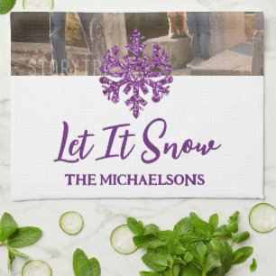 Linge De Cuisine Laissez tomber la neige flocon violet