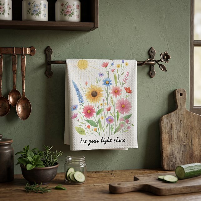 Linge De Cuisine Laissez votre lumière briller fleurs et soleil (Créateur téléchargé)