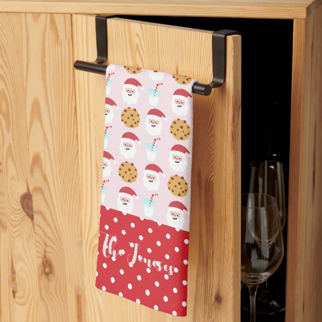 Linge De Cuisine Lait et biscuits rose Père Noël (Pliage en tiers)