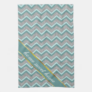 Linge De Cuisine L'aluminium argenté et le Teal zigzaguent