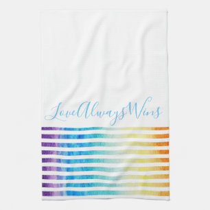 Linge De Cuisine L'amour de rayures d'aquarelle d'arc-en-ciel gagne
